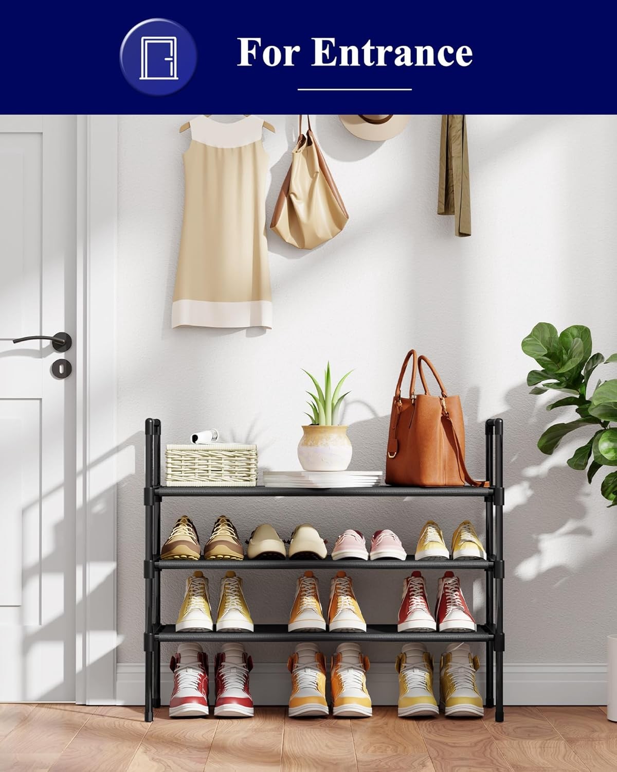 Shoe Rack - 3-Tier Shoe Organizer, Shoe Rack for Closet, Entryway, Bedroom, Easy- Assembly Storage Shelf with Side Handles, 27.6" Wide - 3 Tiers, Black