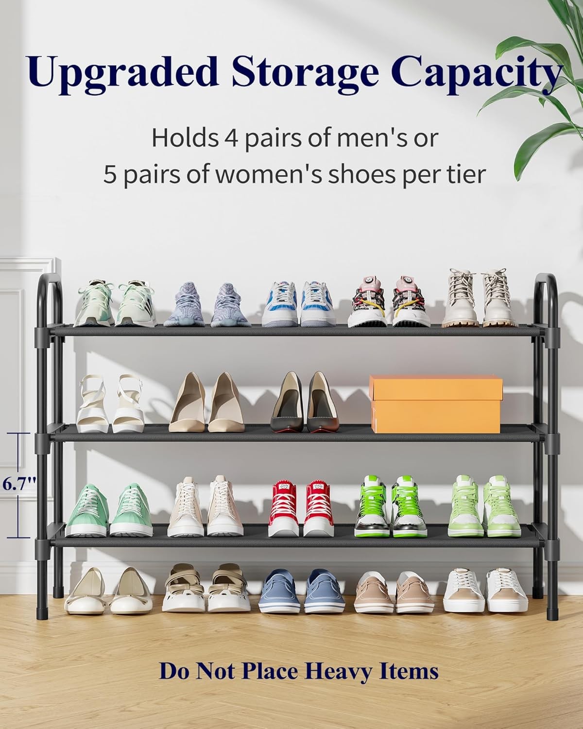 Extra-Long Shoe Rack for Closet, Shoe Organizer for Front Door Entrance, Stackable Shoe Shelf, Detachable Closet Organizers and Storage, 39.0" Wide - 3 Tier, Black