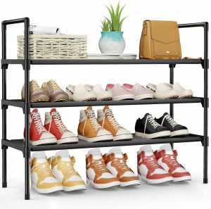 Shoe Rack - 3-Tier Shoe Organizer, Shoe Rack for Closet, Entryway, Bedroom, Easy- Assembly Storage Shelf with Side Handles, 27.6" Wide - 3 Tiers, Black