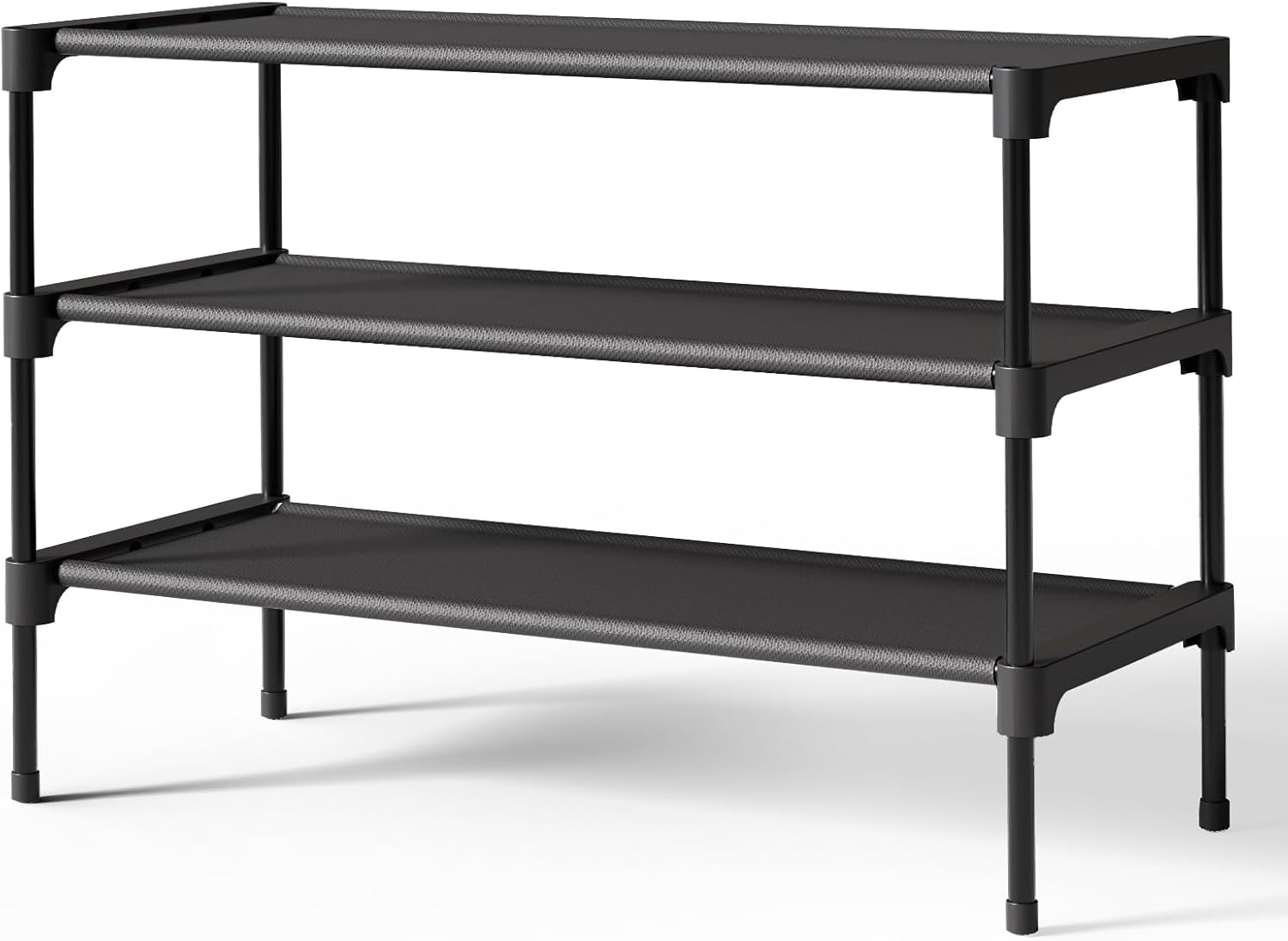 Kitsure Shoe Rack - Non-Woven Shoe Rack Shelf, Shoe Organizer for Closet, Entryway, Garage & Corridor, Stackable Shoe Shelves, 27.5" Wide - 3 Tier, Black