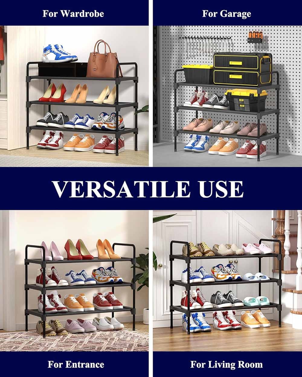 Kitsure Shoe Rack for Closet, Sturdy Shoe Storage for Entryway, Space-Saving Shoe Rack Small and Shoe Shelf, 27.6" Wide, Black