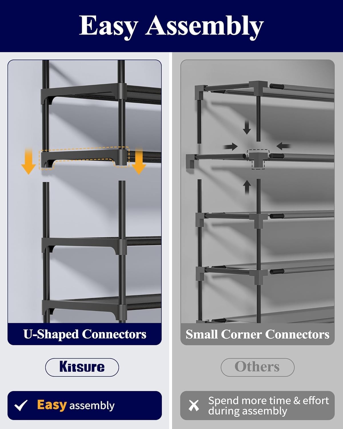 Shoe Rack for Closet - 10-Tier Shoe Organizer with Hook Rack, Large-Capacity & Space-Saving Shoe Shelf for Entryway, Bedroom, Living Room,32.2" x 11.8" x 68.5", Black