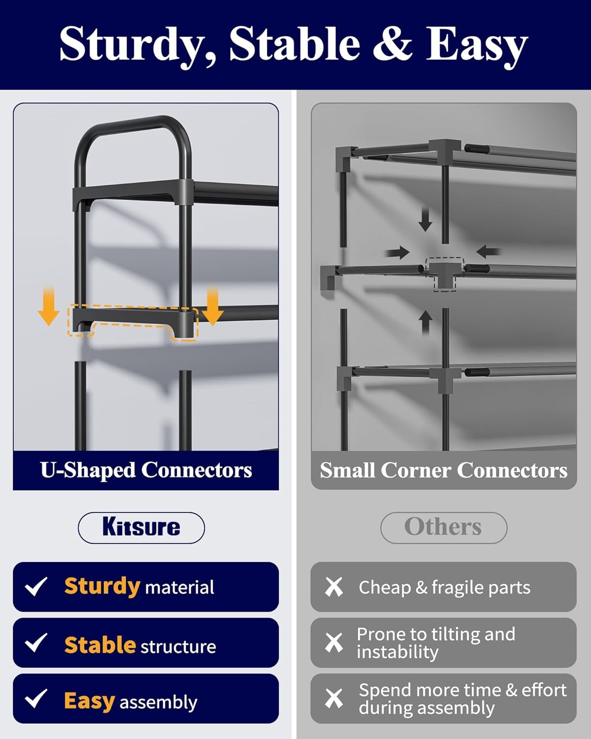 Extra-Long Shoe Rack for Closet, Shoe Organizer for Front Door Entrance, Stackable Shoe Shelf, Detachable Closet Organizers and Storage, 39.0" Wide - 3 Tier, Black