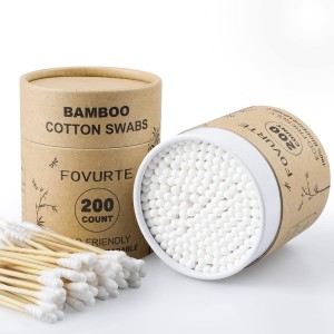 Bamboo Cotton Swabs 400 Count - Spiral&Round Double Tips Cotton Swabs, Organic Wooden Cotton Buds for Ears, Natural Bamboo Ear Wax Removal Sticks for Cleaning, Makeup, Travel